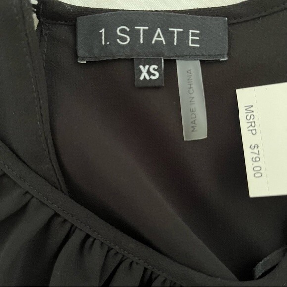 NWT 1. State Short Sleeve Black Tie Waist Blouse, Size XS - Picture 8 of 9